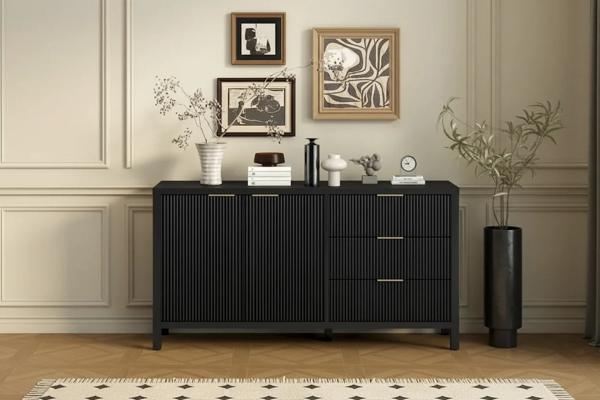 Minimalist Wave-Pattern Sideboard with Functional Storage