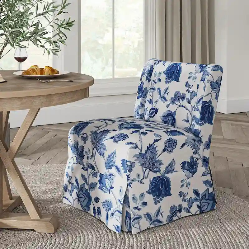 Upholstered Farmhouse Armless Chair with Slipcover and Solid Wood Legs